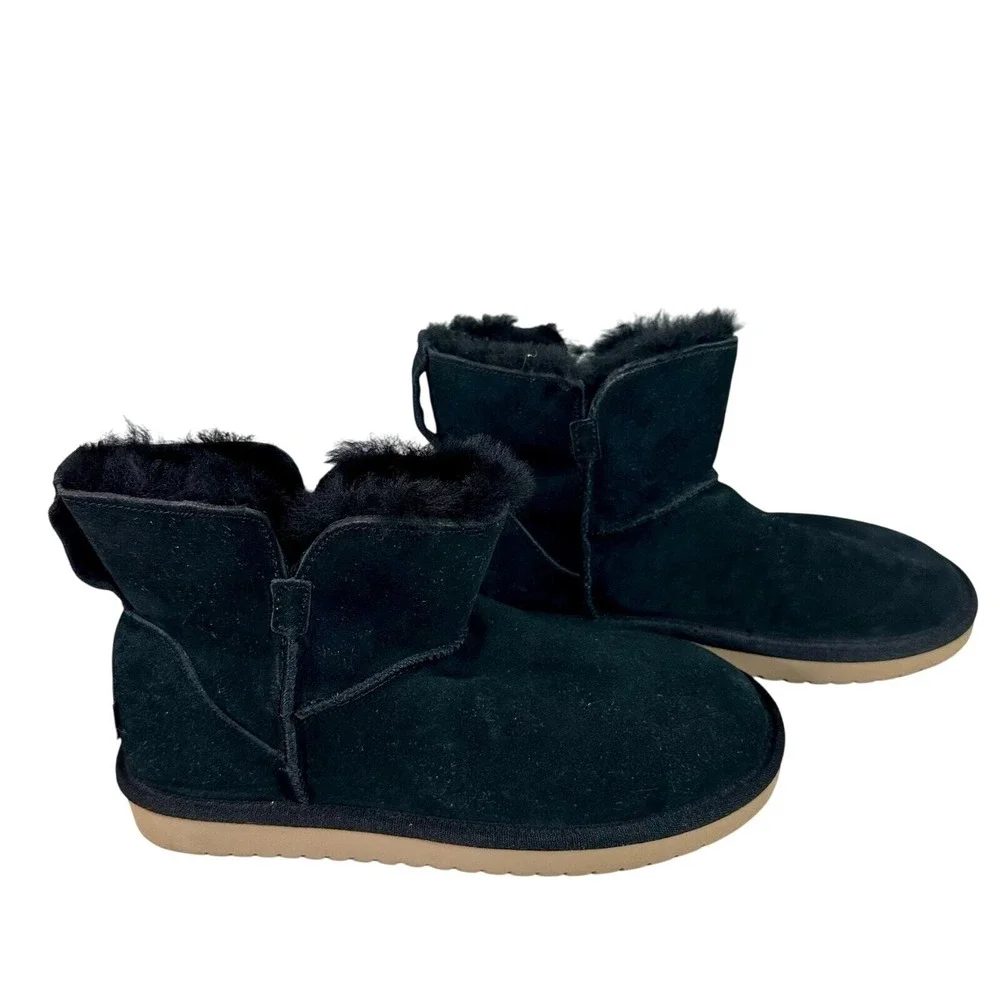 Koolaburra by UGG‎ Victoria Mini Black Suede Faux Fur Bow Boots 1015209 Womens 7